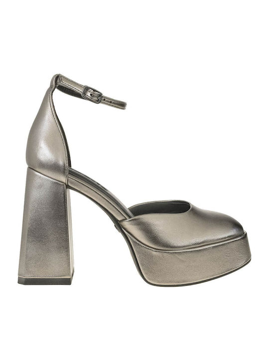 Pumps mit Riemen & Chunky Hochhackige Silber
