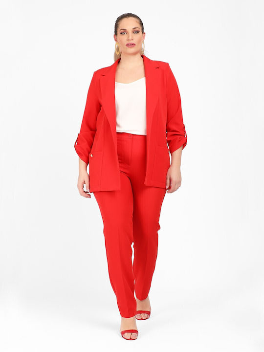 Dina Long Women's Crepe Blazer Red