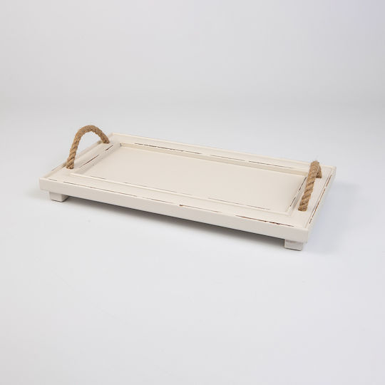 Korres Craft Holz Rechteckig Serviertablett mit Griffen in Weiß Farbe 19.6x36cm 236-603-63 1Stück