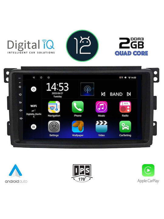 Digital IQ Car Audio System for Smart ForFour / ForTwo 2007-2010 (Bluetooth/USB/AUX/WiFi/GPS/Apple-Carplay/Android-Auto) with Touch Screen 9"