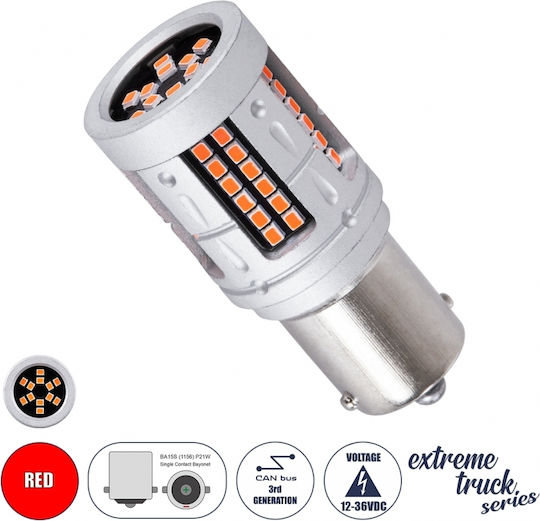 GloboStar Lamps Truck Extreme Truck Series BA15S / P21W Canbus LED Red 12V 7W 1pcs