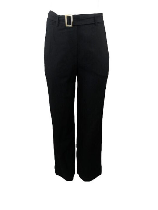 Passager Women's High-waisted Fabric Trousers in Regular Fit Black