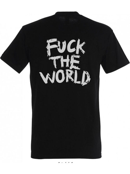 Fuck World T-shirt Μαύρο Βαμβακερό