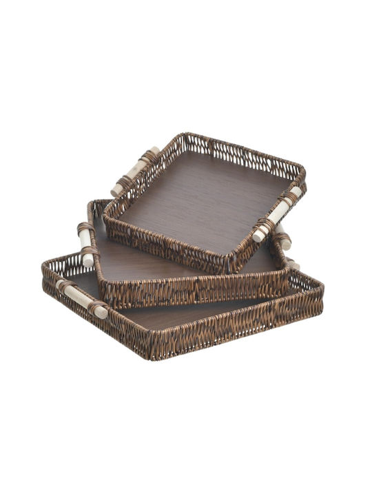 Inart Wooden Rectangular Serving Tray with Handles in Brown Color 37x37x5cm 3-70-151-0678 3pcs