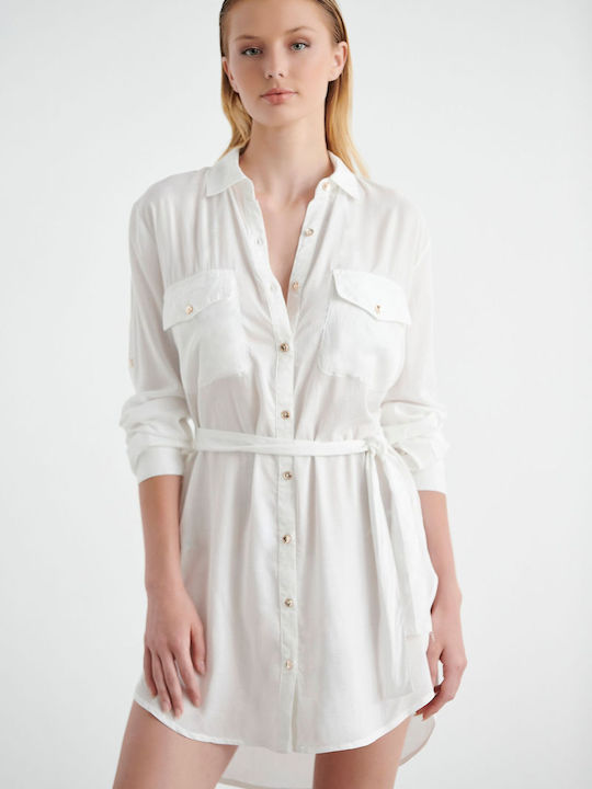 SugarFree Sommer Mini Hemdkleid Kleid Wickel Weiß