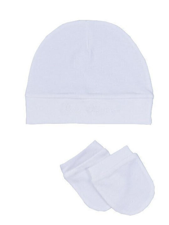 Set Căciulă Copil cu Mănuși Textil Alb pentru Nou-născut
