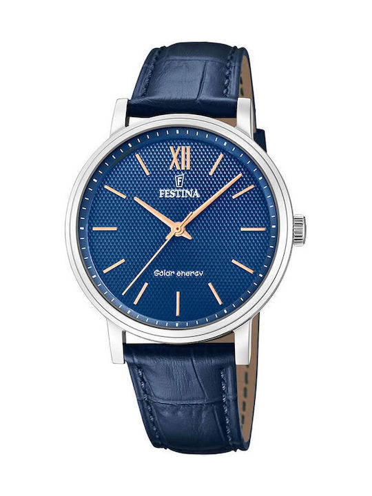 Festina Мъжки часовник 41мм Слънчев с Сини Дърм...
