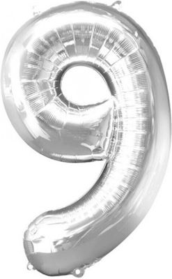 Balloon Foil Number 9 Silver 9 40cm