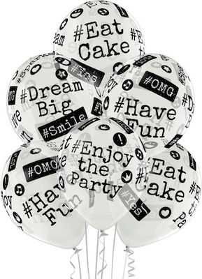 Set of 6 Balloons Latex White Graduation 30cm