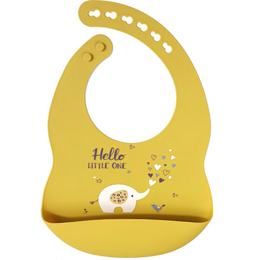 Baby Cloud Ελεφαντάκι Αδιάβροχη Σαλιάρα Σιλικόνης με Κουμπί με Τσέπη Κίτρινη