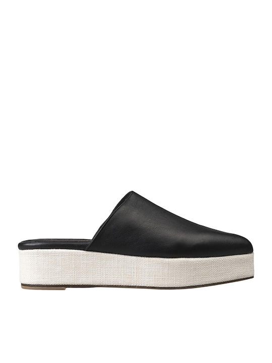 Sarah/2 Flat Δερμάτινα Mules σε Μαύρο Χρώμα