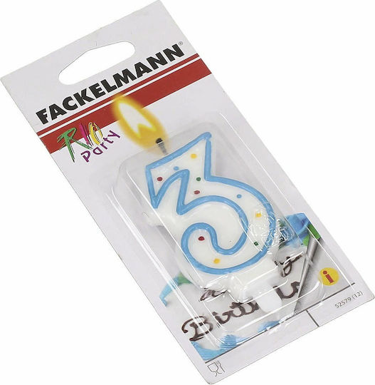 Fackelmann Geburtstagskerze Nummer "3" in Hellblau Farbe 52579