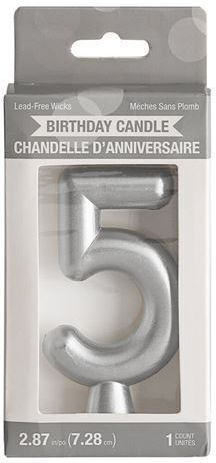 Creative Converting Birthday Candle Number "5" in Silver Color 339968