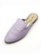 Flat Leather Mules in Lilac Color