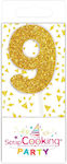 Birthday Candle Number "9" in Gold Color