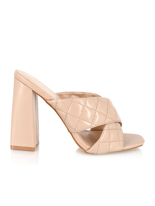 Malesa Mules mit Chunky Hoch Absatz in Beige Farbe