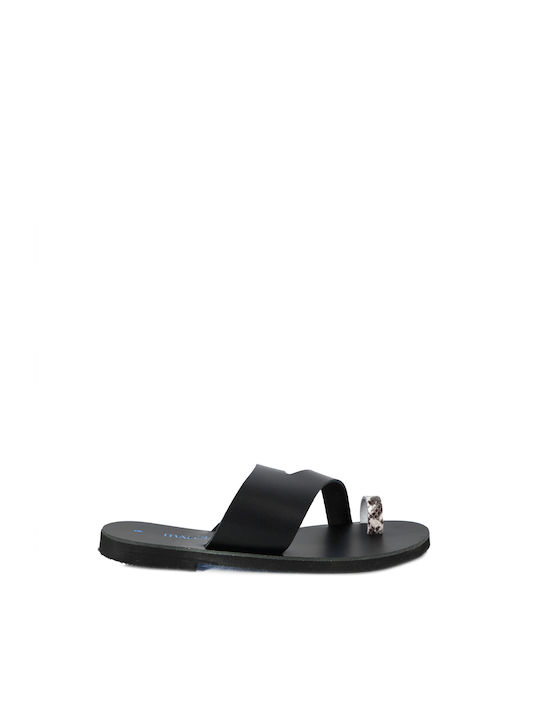 Malesa Leather Women's Flat Sandals in Black Color