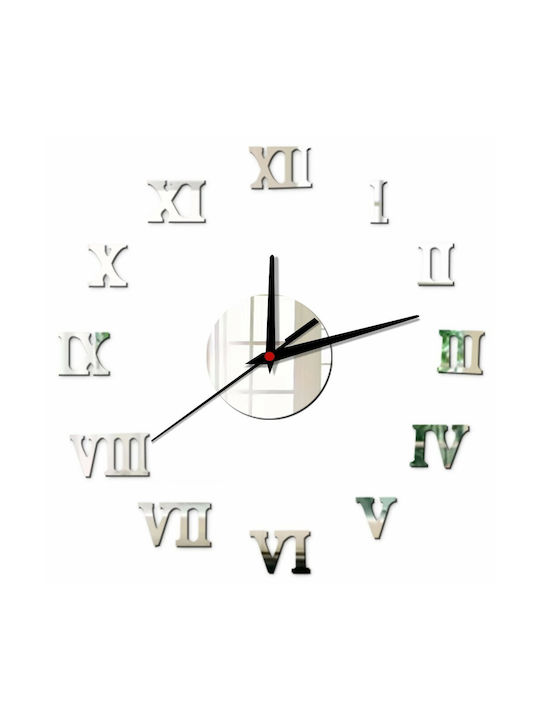 Roman (II) 3D Wall Clock Sticker Plastic Silver Ø30cm