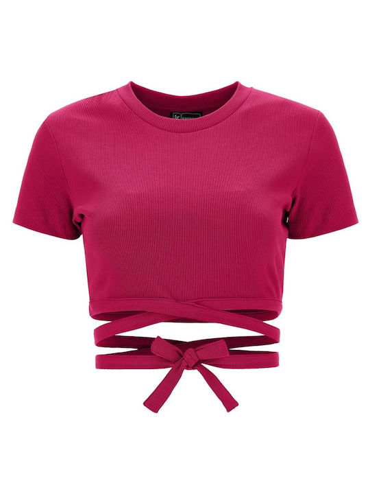 Freddy Damen Sommer Crop Top Baumwolle Kurzarm Fuchsie