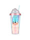 Glass Water made of Plastic in Pink Color with straw 380ml 1pcs