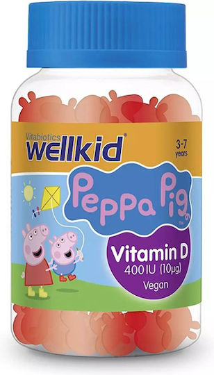 Vitabiotics Wellkid Peppa Pig Vitamin D Витамин за Здравето на костите 400иу Ягода 30 софтджел