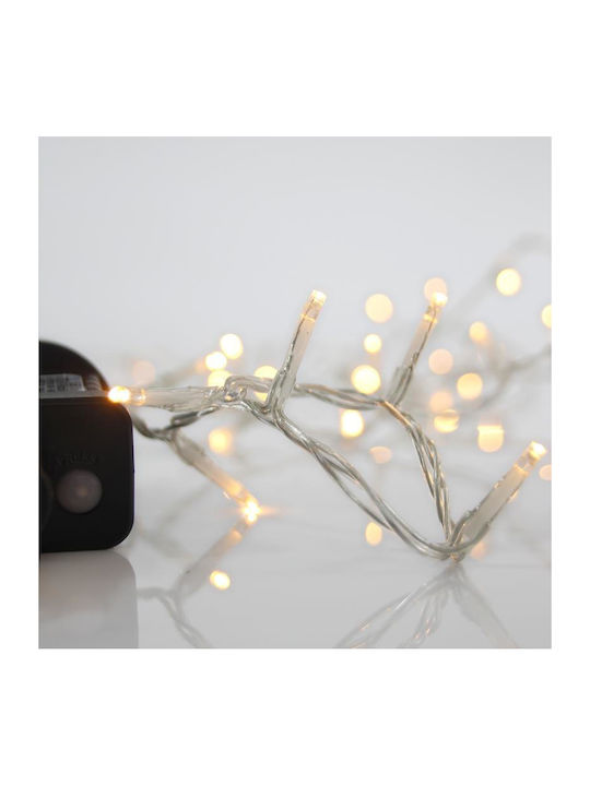 100 Christmas Lights LED 3m. Warm White in String with Transparent Cable and Programs Eurolamp