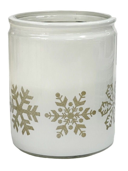 Bolsius Snowflakes Christmas Glass White Candle 8.2x6.8cm