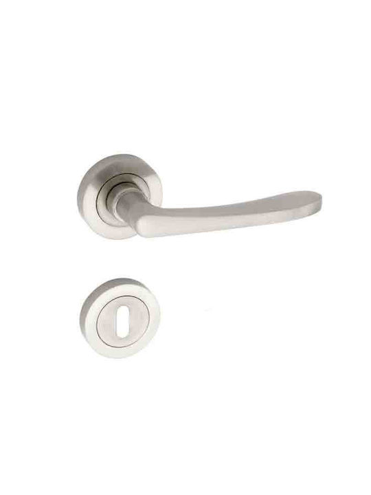 Import Hellas Middle Door Matte Lever with Rosette for Both Sides Placement Silver Pair Ζ-001