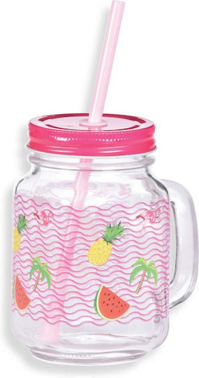 Innova Glass Water made of Glass in Pink Color with straw 450ml