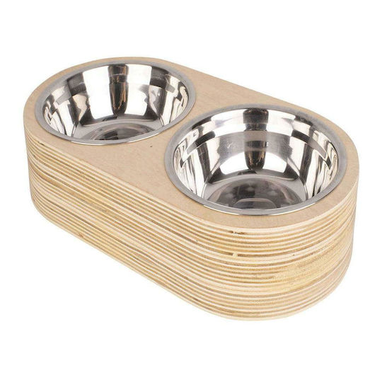 Present Time Metallic Bowl Food & Water for Dog & Cat with Base 2x 18cm in Beige Color 2pcs