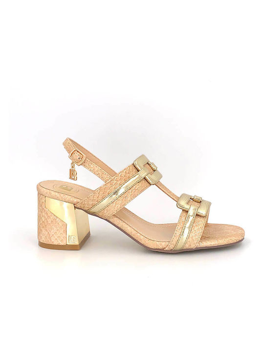 Laura Biagiotti Women's Sandals Beige with Chunky Medium Heel