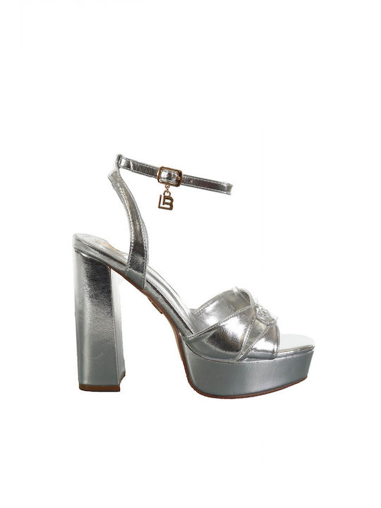 Laura Biagiotti Women's Sandals Silver with Chunky High Heel