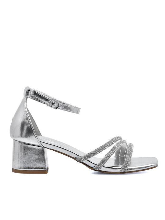 Primadonna Synthetic Leather Women's Sandals with Ankle Strap Silver