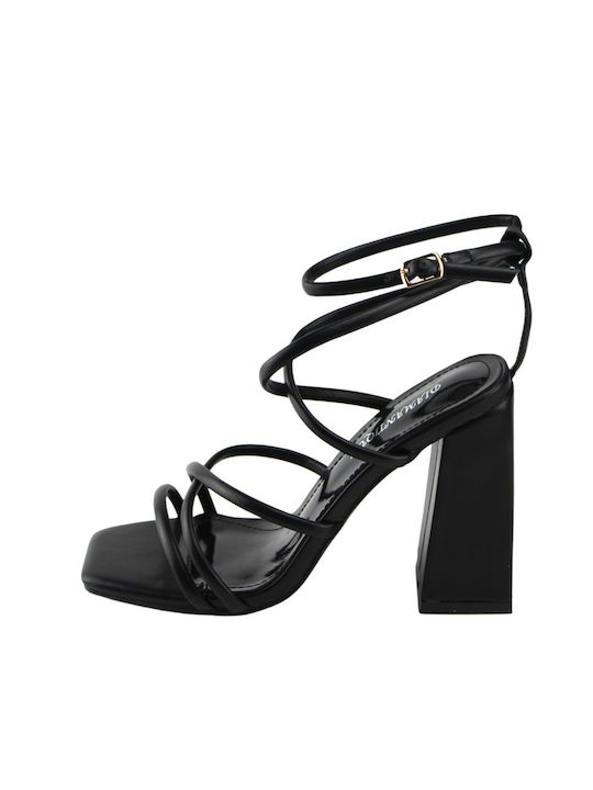 Diamantique Synthetic Leather Women's Sandals Black with Chunky High Heel