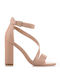 Diamantique Women's Sandals with Ankle Strap Pink with Chunky High Heel Ζ-14-NUDE