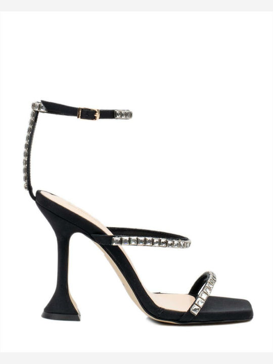 Leder Sandalen mit Strass Schwarz