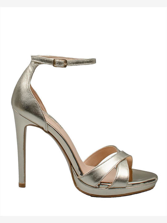 Zakro Collection Leather Women's Sandals with Ankle Strap Gold