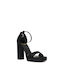 Irene Platform Fabric Women's Sandals with Ankle Strap Black with Chunky High Heel