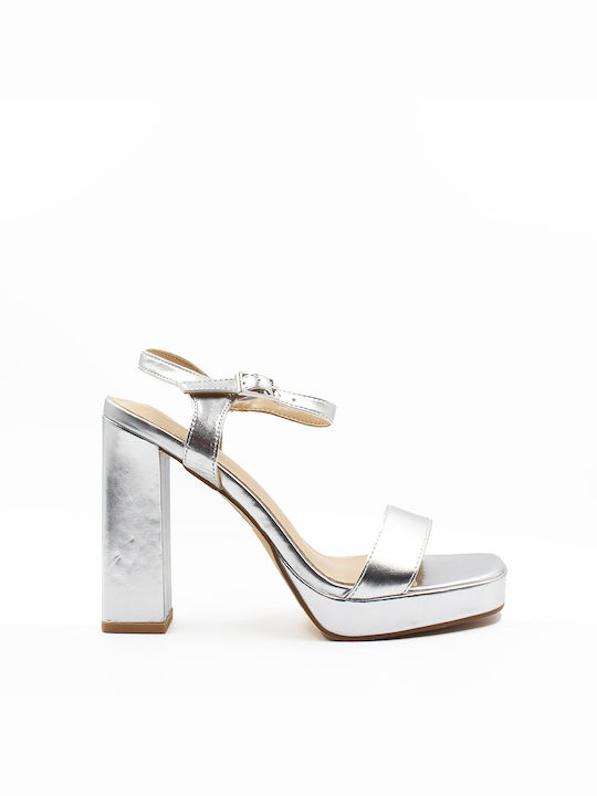 Mia Platform Women's Sandals with Ankle Strap Silver B3203