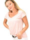 First Woman Women's Summer Blouse Cotton Short Sleeve with V Neck Pink