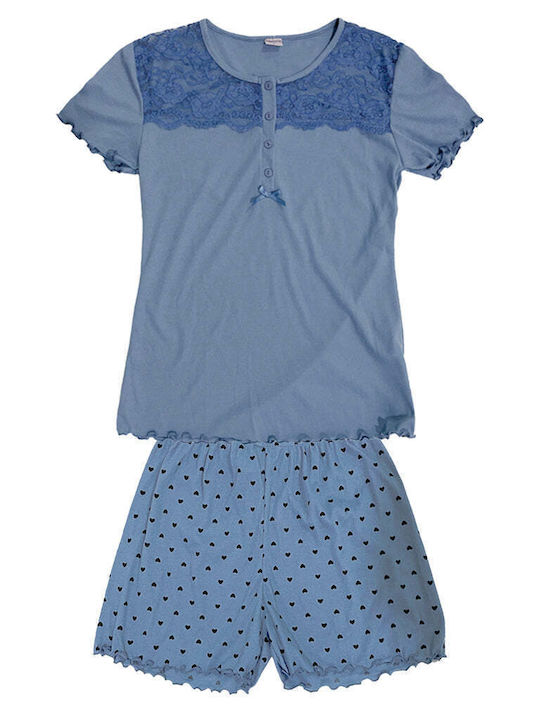 Ustyle Sommer Damen Pyjama-Set Blau