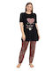 Baki Sommer Damen Pyjama-Set Schwarz