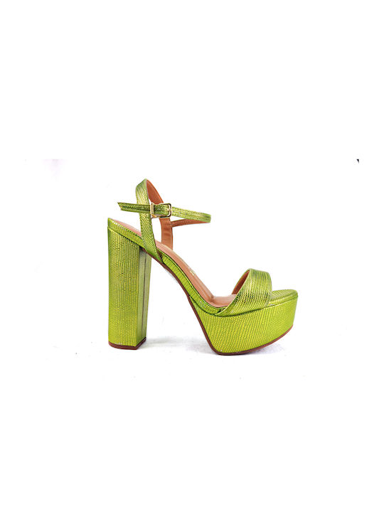 Vizzano Platform Synthetic Leather Women's Sandals Green with Chunky High Heel