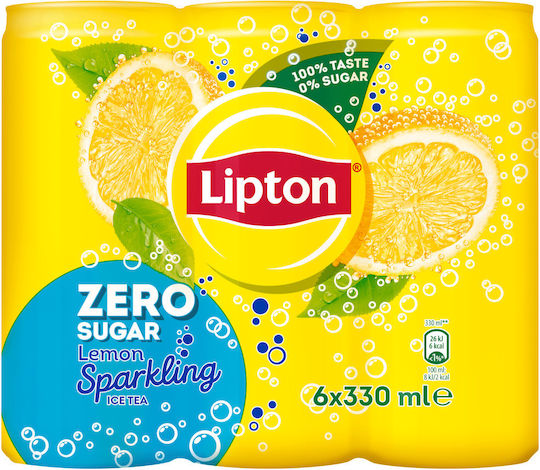 Lipton Ice Tea Λεμόνι με Ανθρακικό, Χωρίς Ζάχαρη σε Κουτί 6x330ml