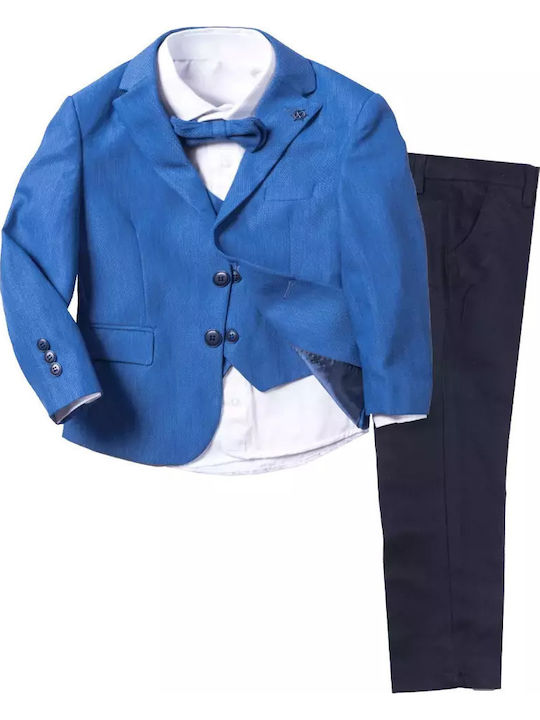 Online Boys Baptism Suit with Vest 5pcs Blue
