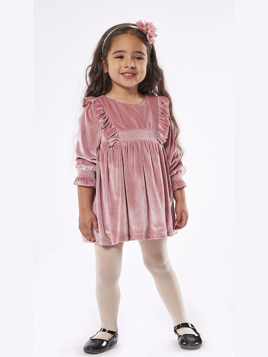 Εβίτα Παιδικό Φόρεμα Βελούδινο Μακρυμάνικο Ροζ