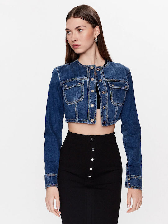 Guess Women's Short Jean Jacket for Spring or Autumn Blue