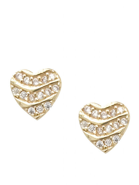 Mertzios.gr Gold Studs Kids Earrings Hearts 14K