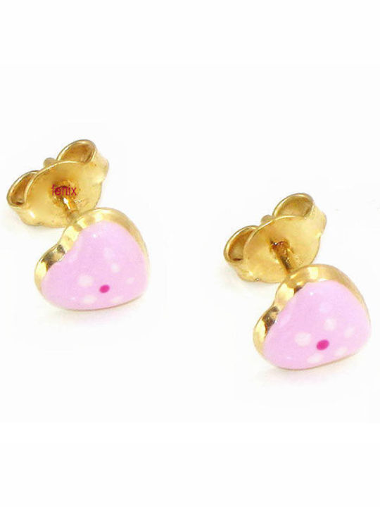 Gold Studs Kids Earrings Hearts 14K