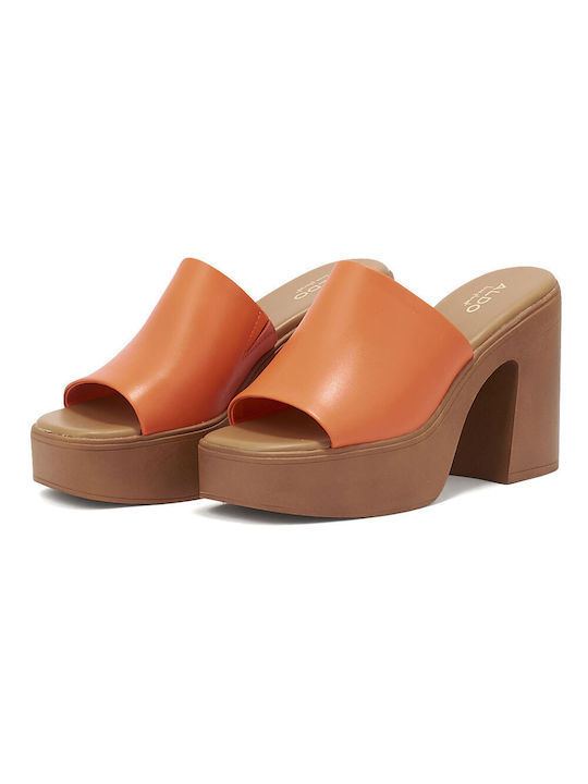 Aldo Chunky Heel Leather Mules Orange